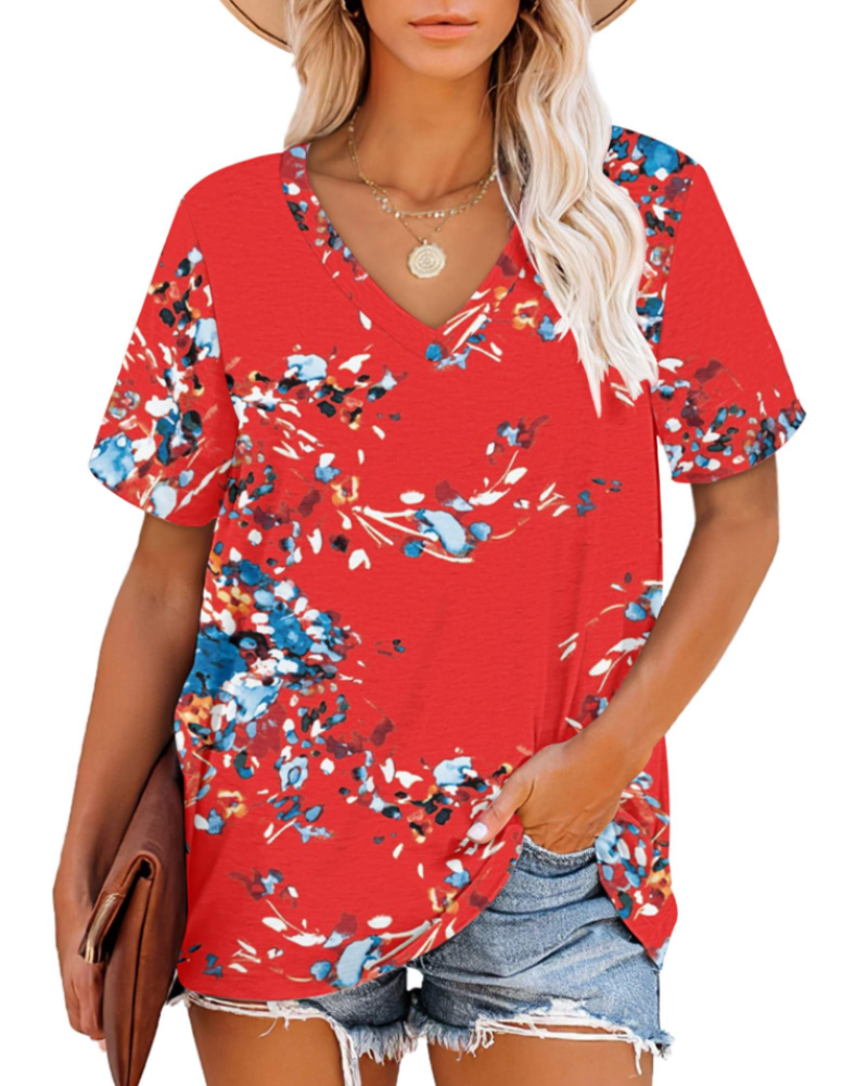 Γυναικείο T-Shirt Grace – Τοπ με V Λαιμόκοψη, Ριγέ Μανίκια και Άνετη Γραμμή