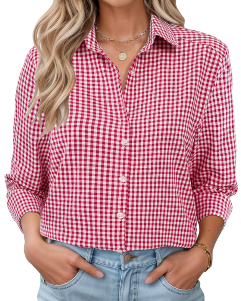 Sophie Camicia Donna – Blusa in Cotone a Quadri con Bottoni, Colletto & Maniche Arrotolabili