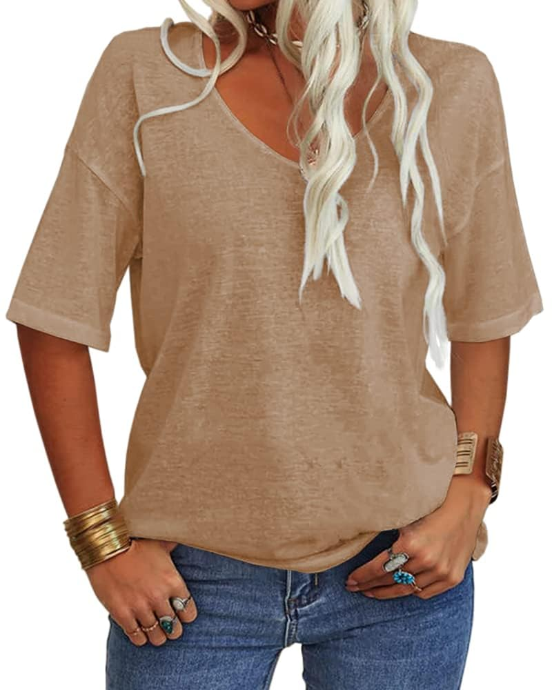 Γυναικείο T-Shirt Amelia – Τοπ με V λαιμόκοψη, μανίκια μέχρι τον αγκώνα και άνετη εφαρμογή