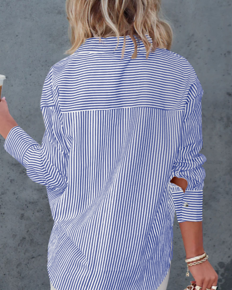 Chloe Camicia Donna – Blusa a Righe con Scollo a V, Bottoni & Maniche Lunghe