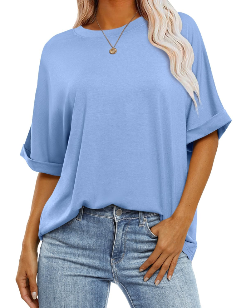 Nora T-Shirt Γυναικείο – Oversize Τοπ με Στρογγυλή Λαιμόκοψη, Κοντά Μανίκια & Άνετη Γραμμή