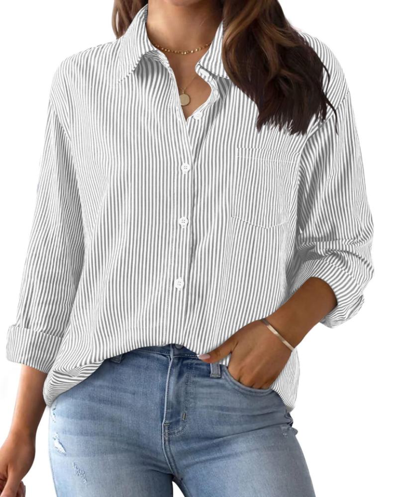 Harper Camicia Donna – Blusa Oversize in Cotone a Righe con Bottoni, Colletto & Tasca