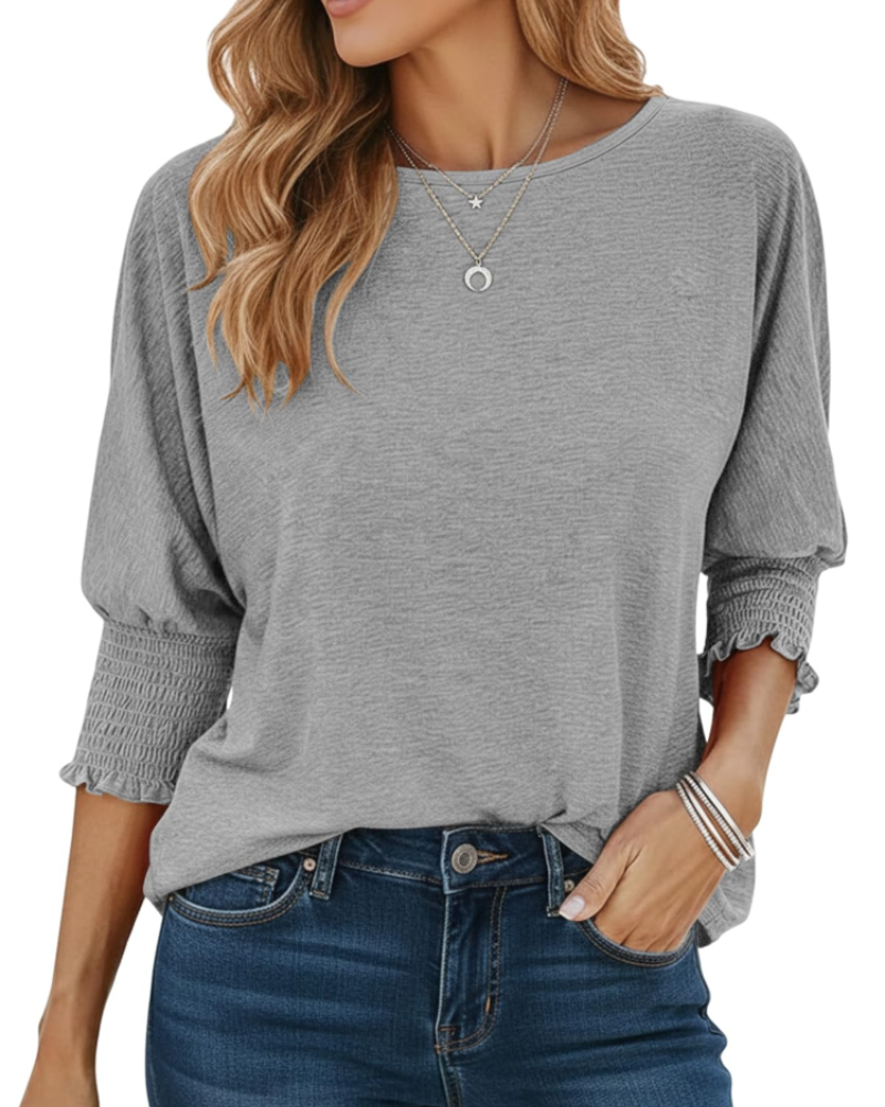 Bianca Damen-T-Shirt – Top mit Rundhalsausschnitt, 3/4-Ärmeln und gerafften Bündchen