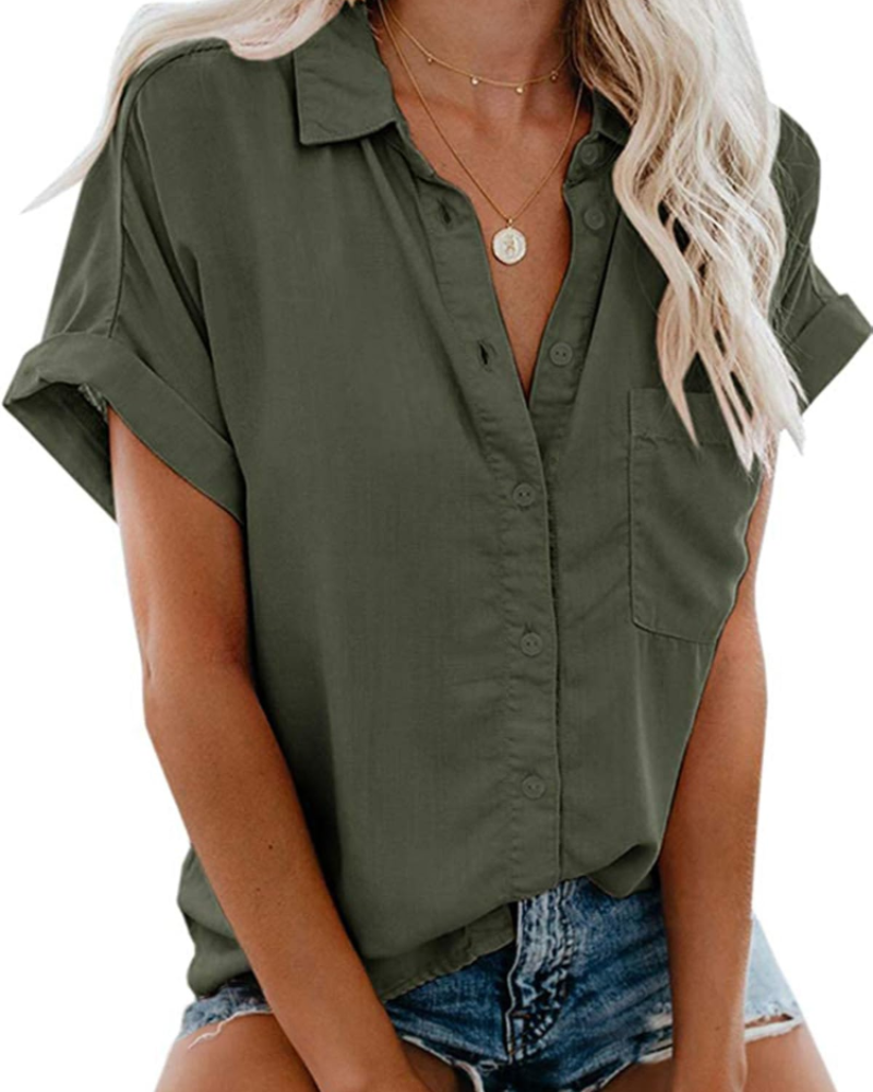 Camille Women's Blouse – Cotton Shirt with V-Neck, Buttons & Pocket