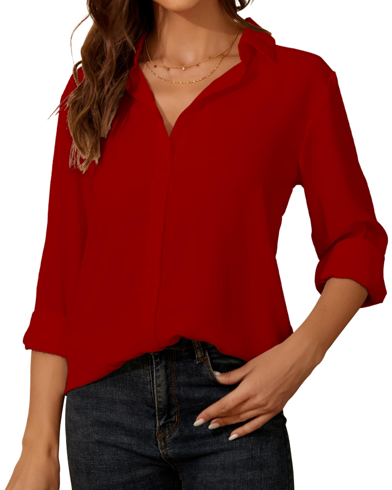 Claire Camicia Donna – Blusa in Chiffon con Colletto Classico, Bottoni & Vestibilità Elegante