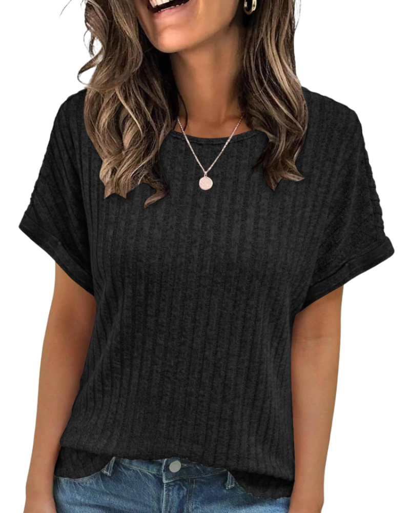 Γυναικείο T-Shirt Clara – Ριμπ Τοπ με Στρογγυλή Λαιμόκοψη, Κοντά Μανίκια & Ευέλικτη Εφαρμογή