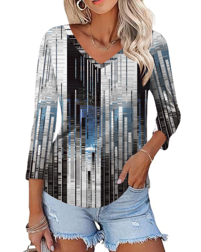 Camila Top Donna – Bluse mit V-Ausschnitt, 3/4-Ärmeln und Blumenmuster