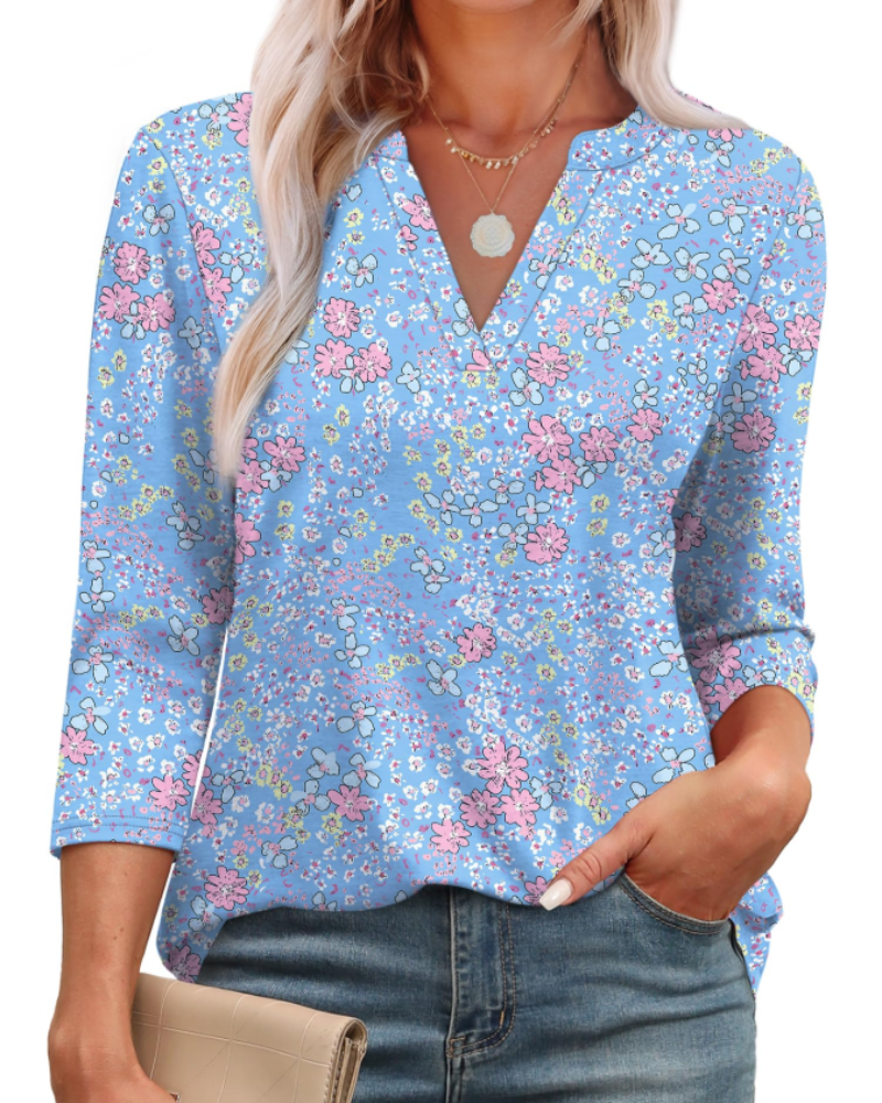 Lily Blusa Donna – Tunica Elegante con Scollo a V, Maniche 3/4 & Orlo Curvo