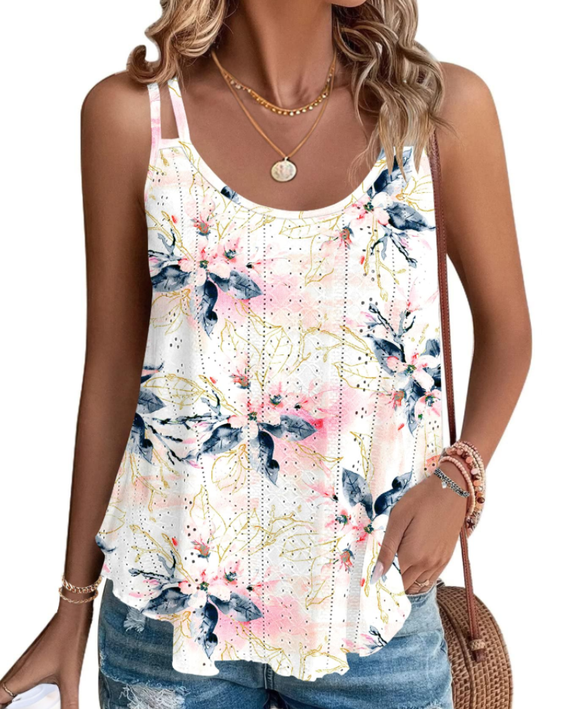 Talia Tank Top Donna – Ärmellose Bluse mit durchbrochener Stickerei & Rundhalsausschnitt