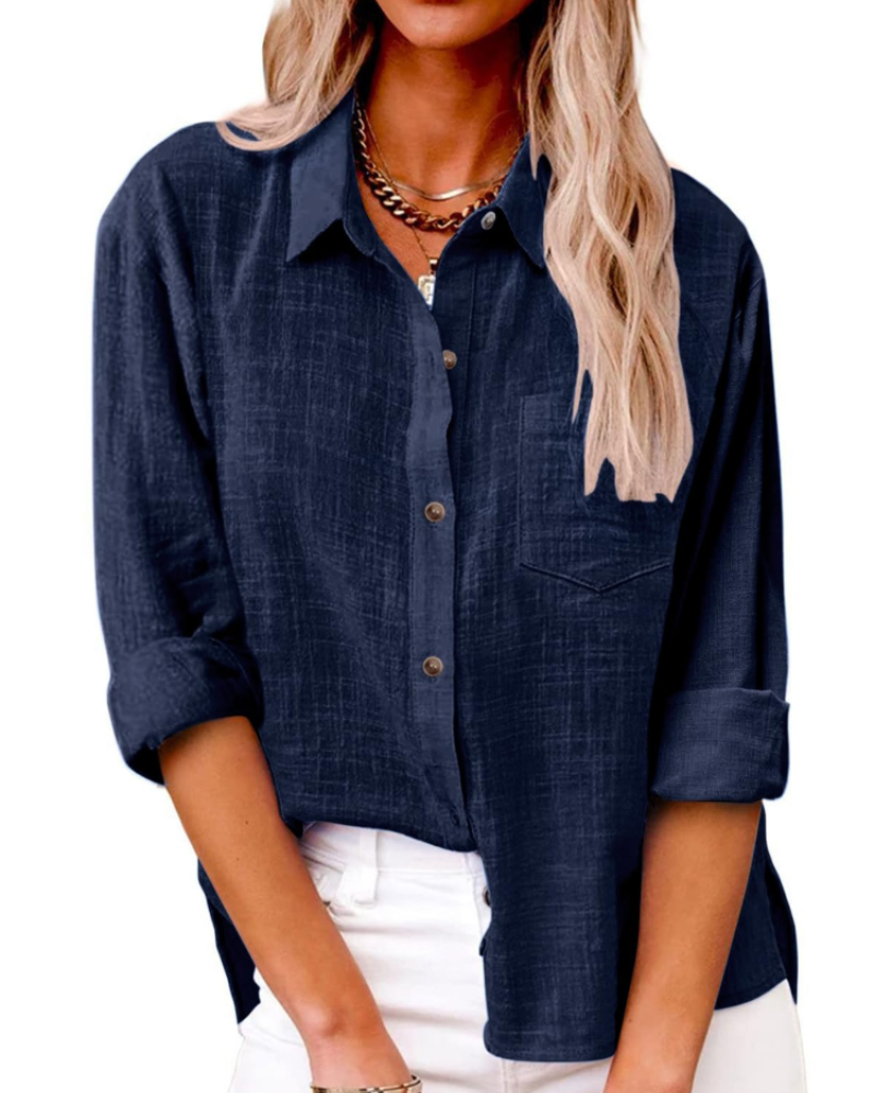 Zara Camicia Donna – Blusa Tunica in Cotone con Scollo a V, Bottoni & Maniche Lunghe
