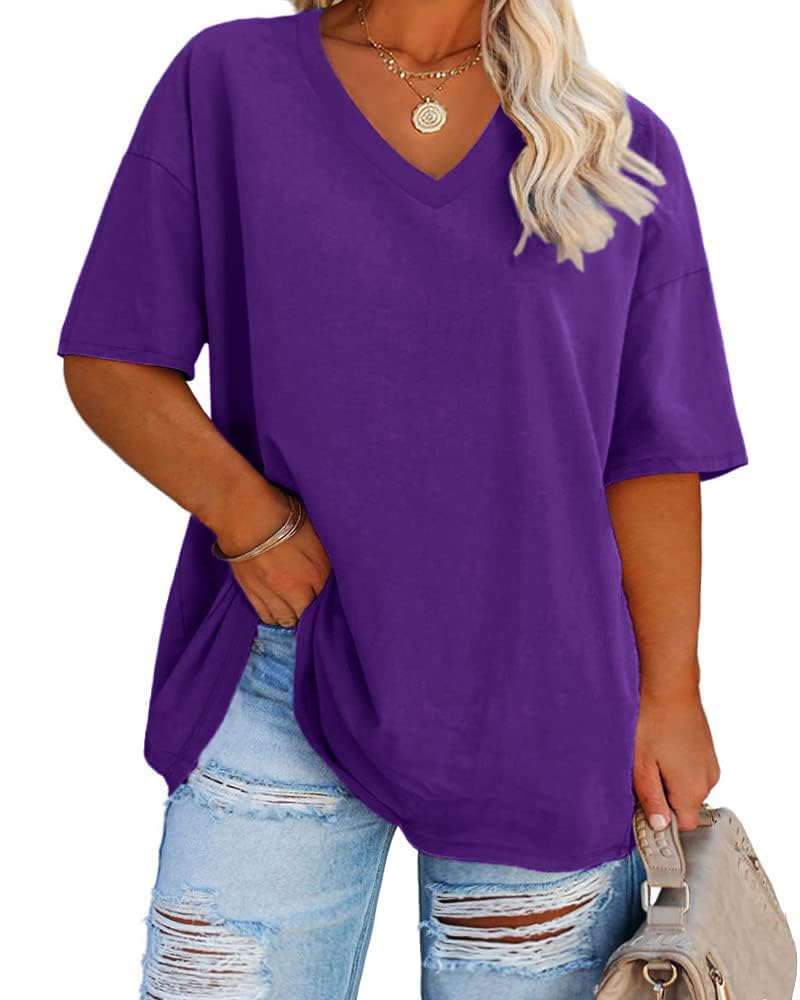 Grace T-Shirt Γυναικείο – Plus Size Τοπ με V Λαιμόκοψη, Μανίκια Μέχρι τον Αγκώνα & Χαλαρή Γραμμή