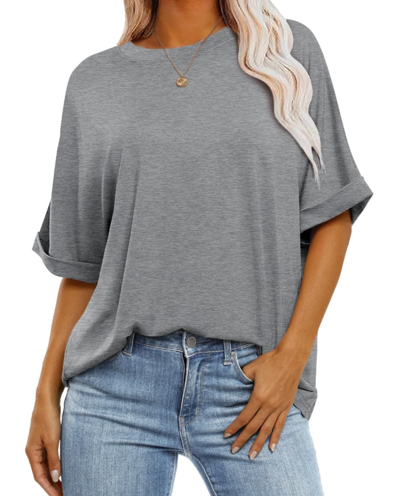 Nora T-Shirt Γυναικείο – Oversize Τοπ με Στρογγυλή Λαιμόκοψη, Κοντά Μανίκια & Άνετη Γραμμή