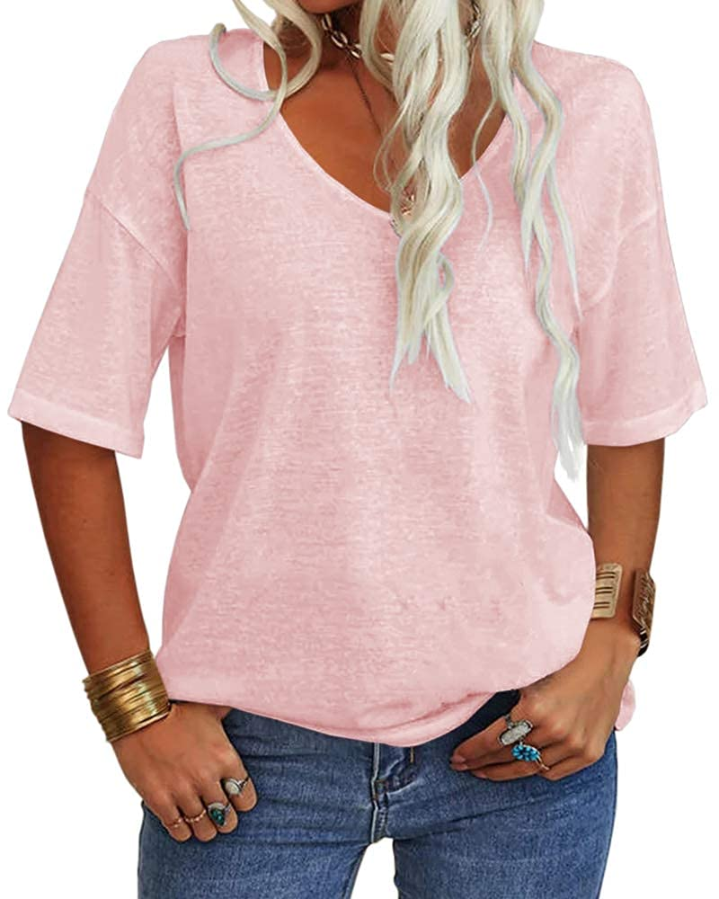 Γυναικείο T-Shirt Amelia – Τοπ με V λαιμόκοψη, μανίκια μέχρι τον αγκώνα και άνετη εφαρμογή