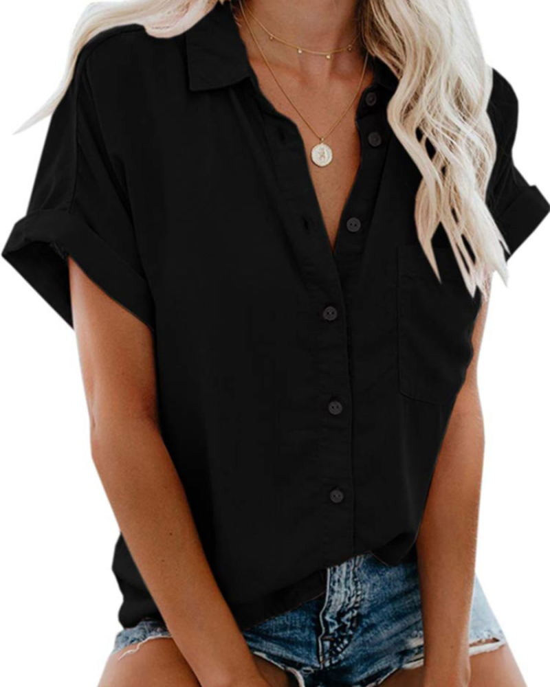 Camille Women's Blouse – Cotton Shirt with V-Neck, Buttons & Pocket