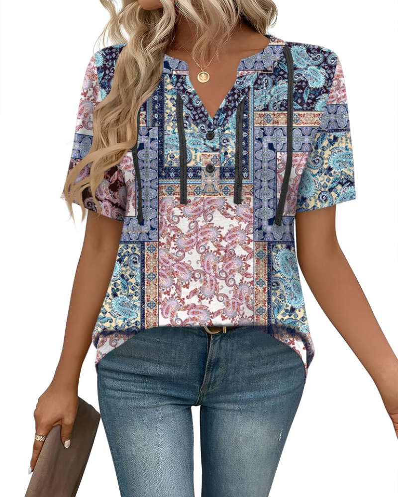 Serena Blusa Donna – Top Boho con Scollo a V, Pieghe & Dettagli in Pizzo