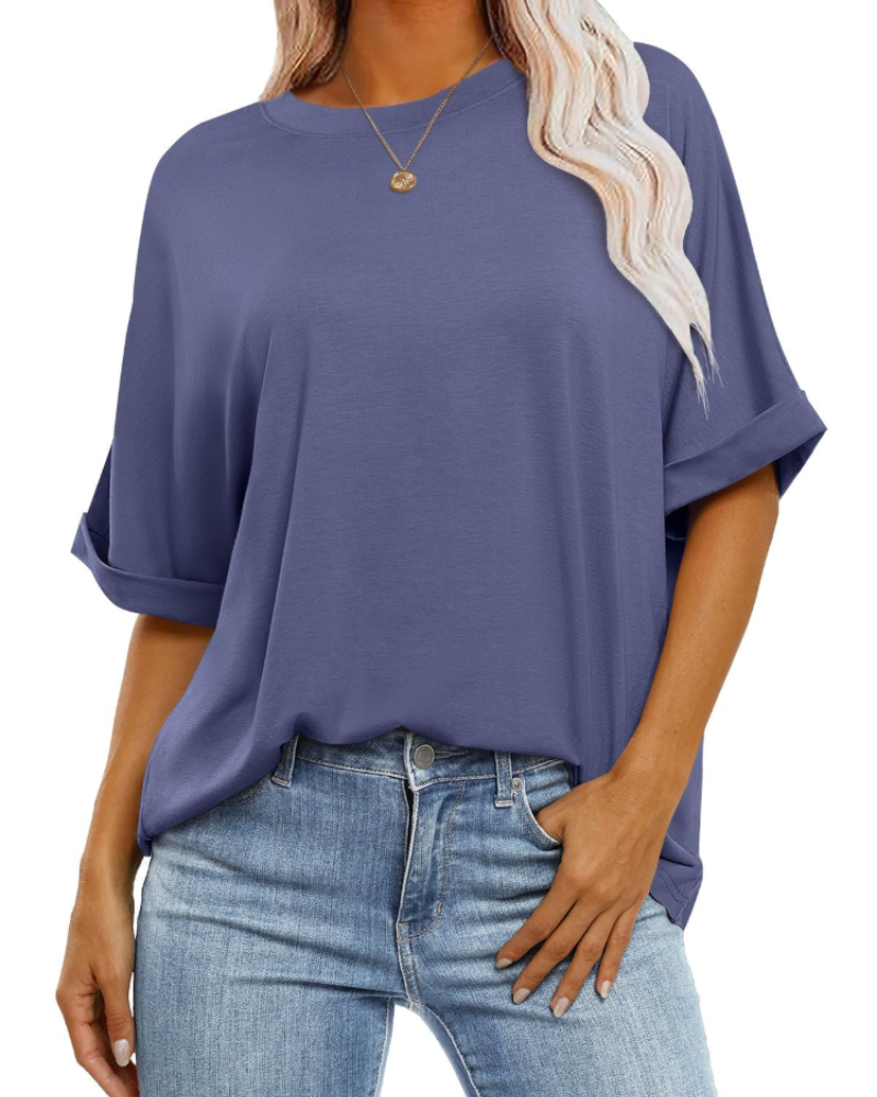 Nora T-Shirt damska – oversize z okrągłym dekoltem, krótkimi rękawami i luźnym krojem