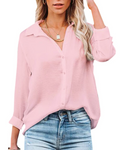Lillian Women's Shirt – Button-Down Blouse with V-Neck & Long Sleeves