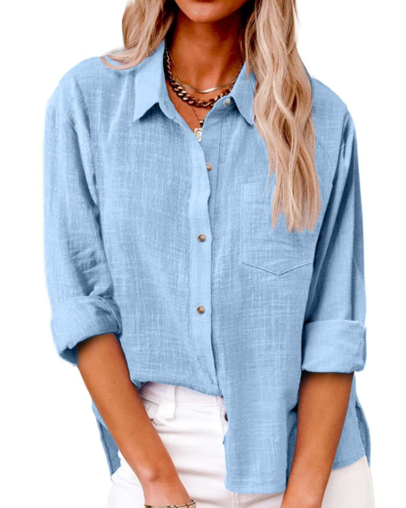 Zara Camicia Donna – Blusa Tunica in Cotone con Scollo a V, Bottoni & Maniche Lunghe