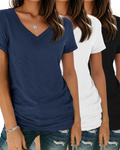 Camiseta Megan para mujer – Set de 3 piezas con escote en V, mangas cortas y ajuste cómodo