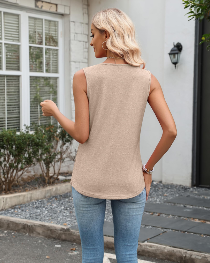 Camiseta sin mangas Sophie para mujer – Top sin mangas con escote en V y ajuste holgado
