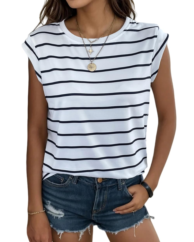 Hannah T-Shirt Donna – Top a Righe con Girocollo, Maniche ad Aletta & Fit Morbido