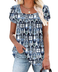 Emma Women's Blouse – Soft Top with Square Neckline, Vibrant Print & Short Sleeves