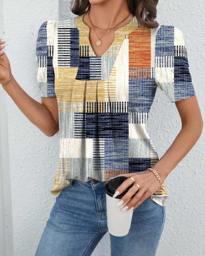Emma Bluse Dame – Elegant Topp med V-hals, Puffermet og Løs Passform