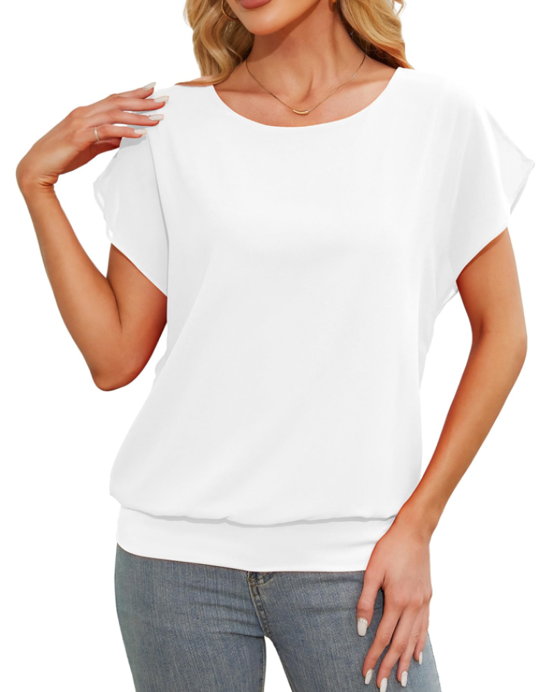 Madeline Blusa Donna – Top in Chiffon a Due Strati con Maniche Pipistrello