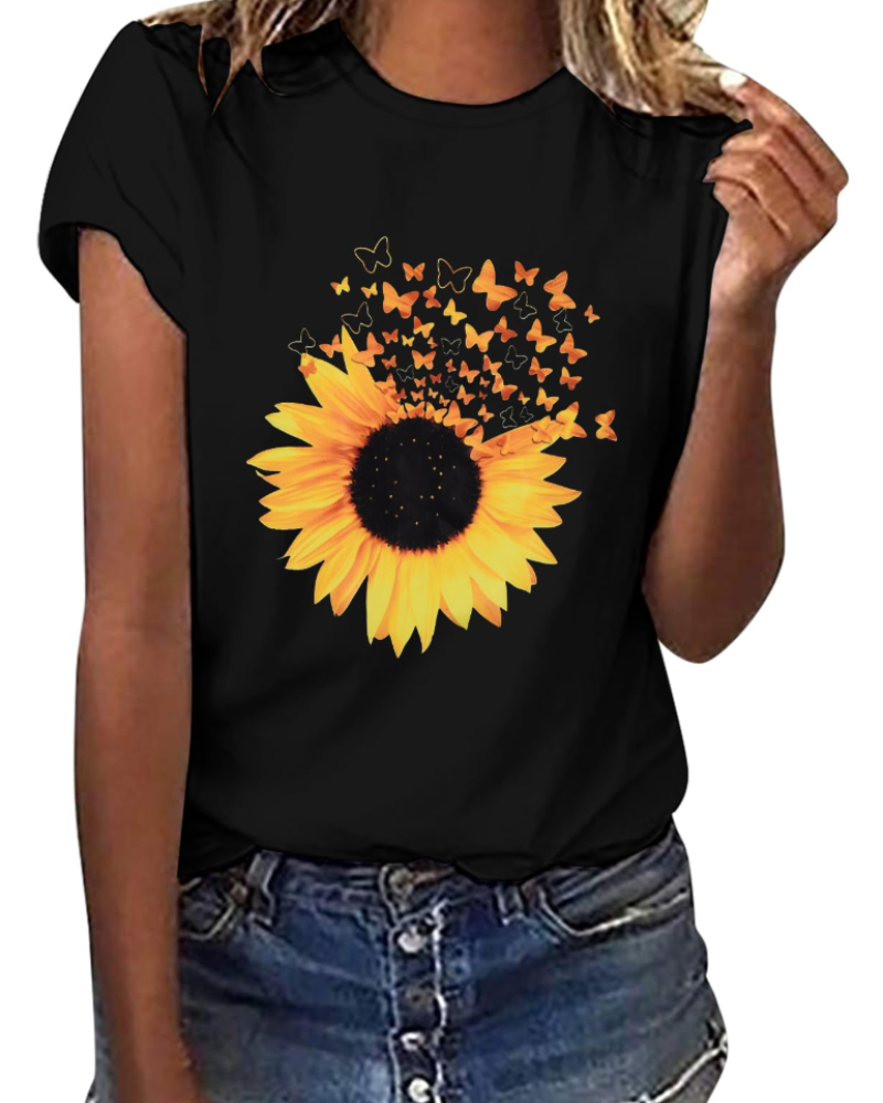 Γυναικείο T-Shirt Daisy – Τοπ από Βαμβάκι με Στρογγυλή Λαιμόκοψη, Κοντά Μανίκια και Casual Εκτύπωση