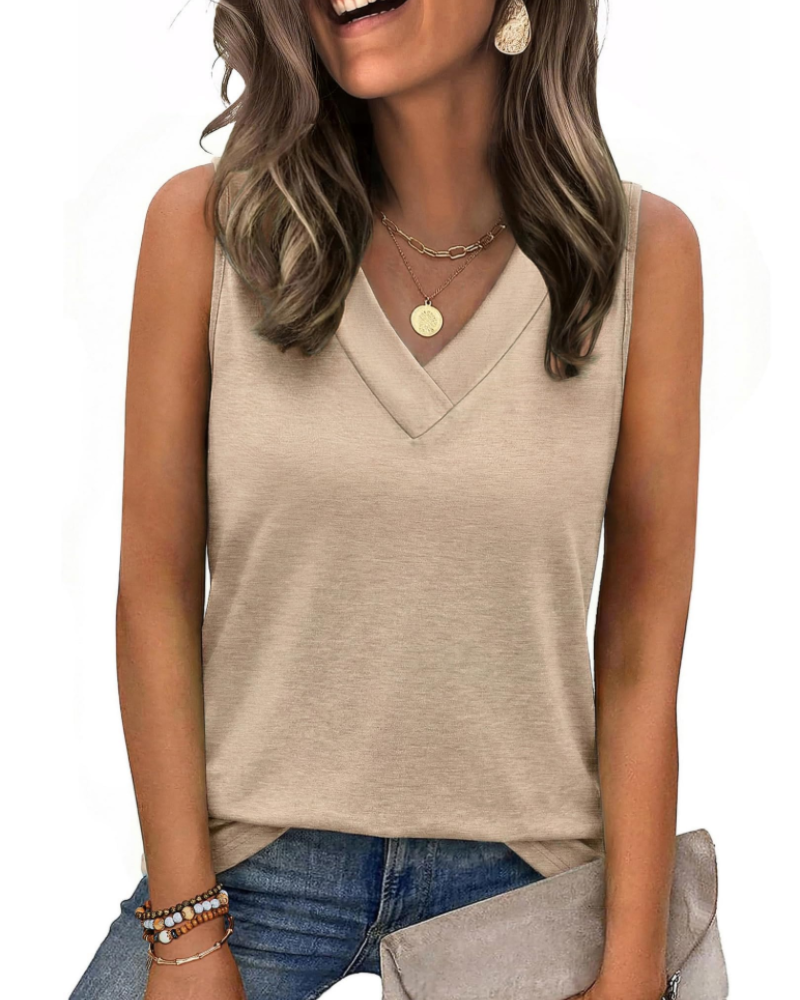 Camiseta sin mangas Sophie para mujer – Top sin mangas con escote en V y ajuste holgado