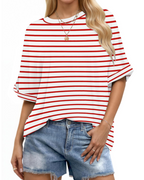 Γυναικείο T-Shirt Aubrey – Oversize Τοπ με Στρογγυλή Λαιμόκοψη, Γυρισμένα Μανίκια και Άνετη Γραμμή