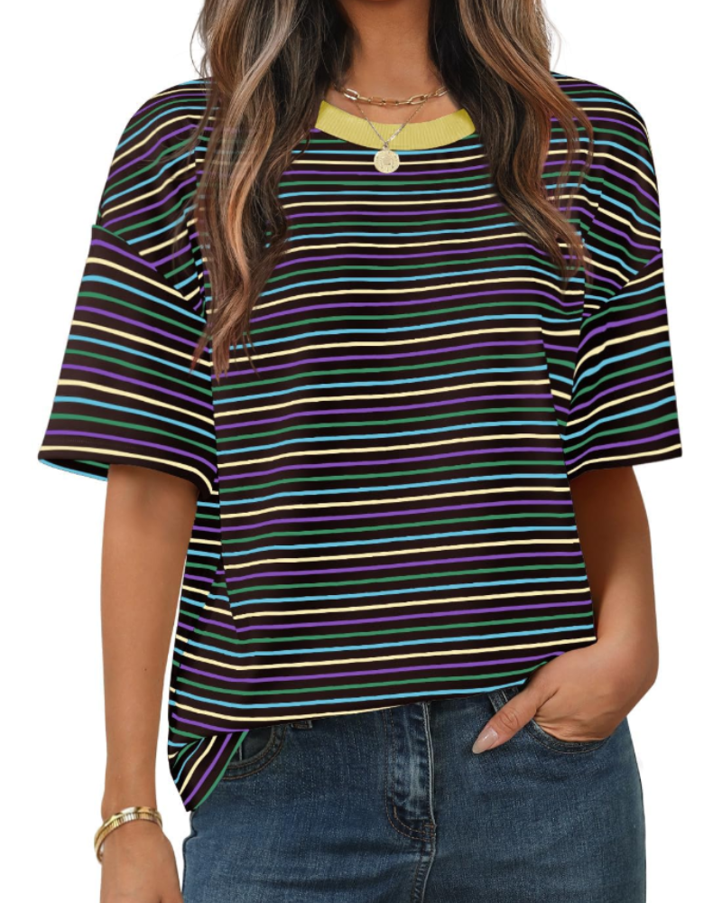 Γυναικεία Μπλούζα Clara με Ρίγες – Casual T-Shirt με Στρογγυλή Λαιμόκοψη, Κοντά Μανίκια και Άνετη Γραμμή