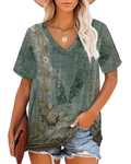 Grace T-Shirt Damska – Top z dekoltem w serek, rękawy w paski i luźny krój