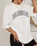 T-shirt Lydia pour femme – T-shirt en coton avec impression Los Angeles et col rond
