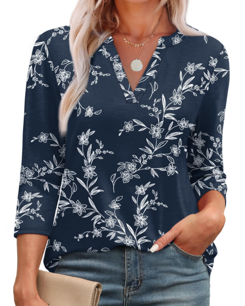 Lily Blusa Donna – Tunica Elegante con Scollo a V, Maniche 3/4 & Orlo Curvo