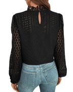 Vivian Blouse Femme – Top Élégant avec Col Montant, Dentelle Guipure et Manches Lanternes