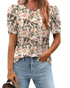 Blusa Elena para mujer – Top floral con mangas abullonadas y ajuste slim