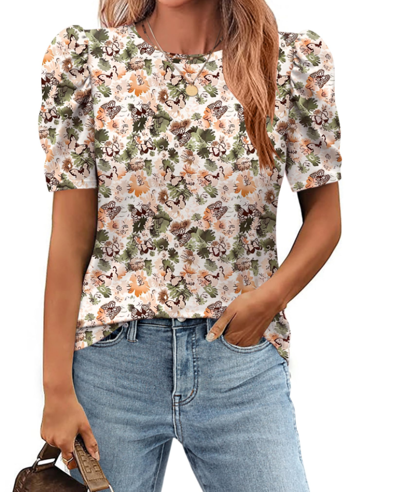 Blusa Elena para mujer – Top floral con mangas abullonadas y ajuste slim