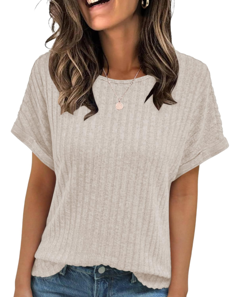 Γυναικείο T-Shirt Clara – Ριμπ Τοπ με Στρογγυλή Λαιμόκοψη, Κοντά Μανίκια & Ευέλικτη Εφαρμογή