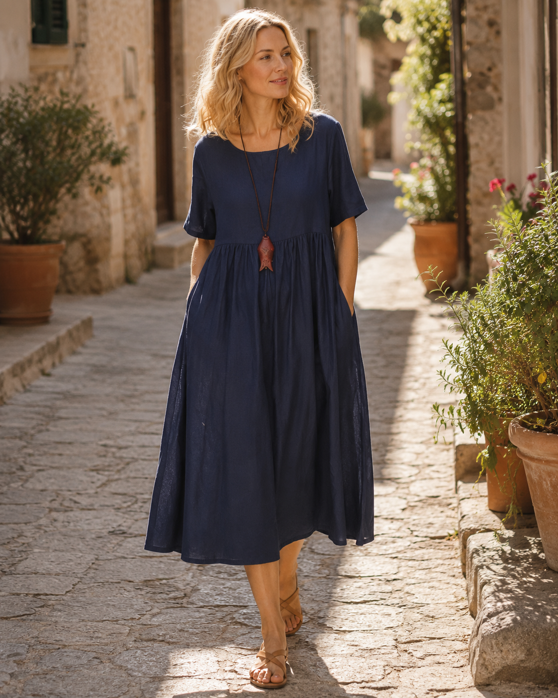 Abigail Abito Maxi Donna – Vestito Estivo in Lino e Cotone con Tasche Laterali