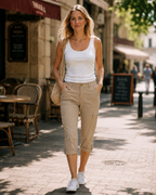 Julia Pantalon cargo capri pour femme – taille haute, 6 poches et ourlet roulotté