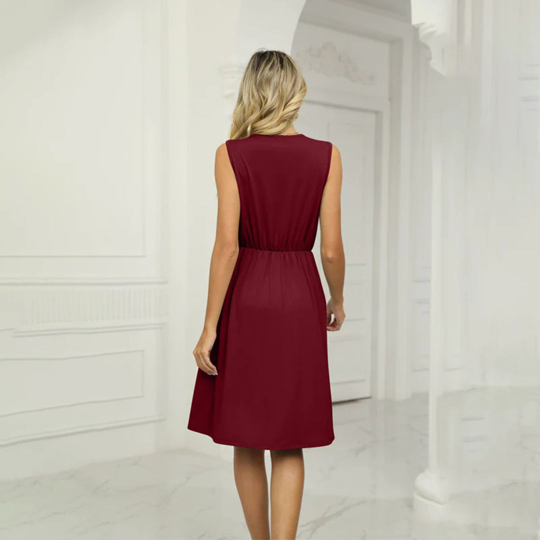 Ellie Abito Donna Estivo – Vestito Scollo V Senza Maniche, Vita Elastica Casual Chic
