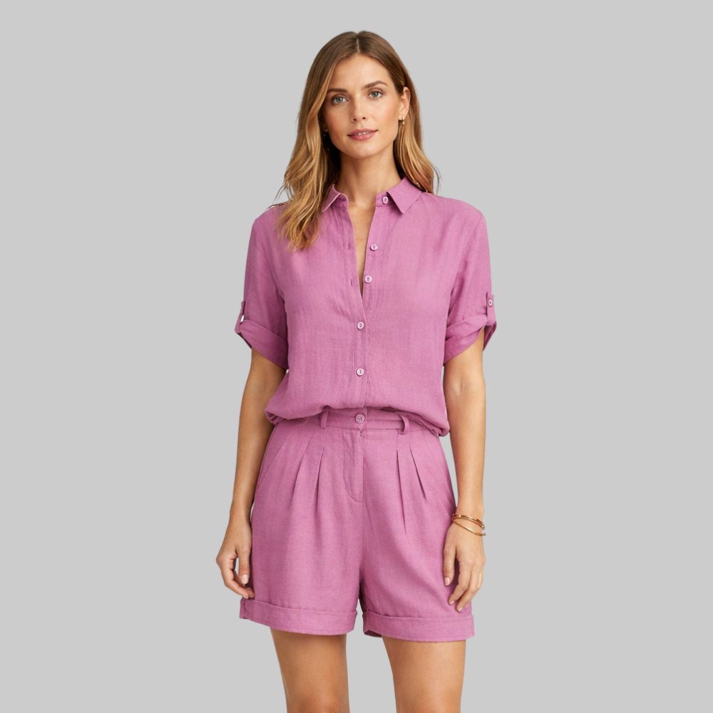 Carina Ensemble Femme Été Lin Look – Tenue Élégante Respirante Anti-Froissement