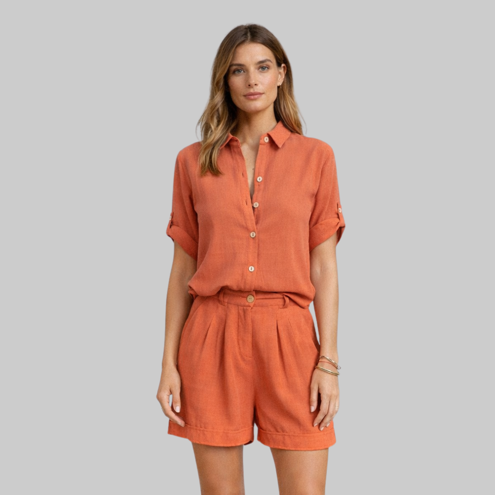 Carina Ensemble Femme Été Lin Look – Tenue Élégante Respirante Anti-Froissement