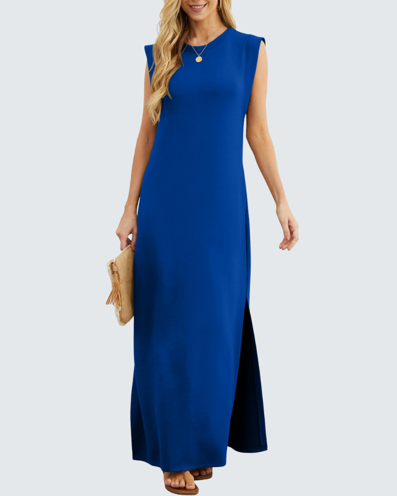 Charlotte Abito Maxi Donna – Vestito Elegante Senza Maniche con Spacco e Tasche