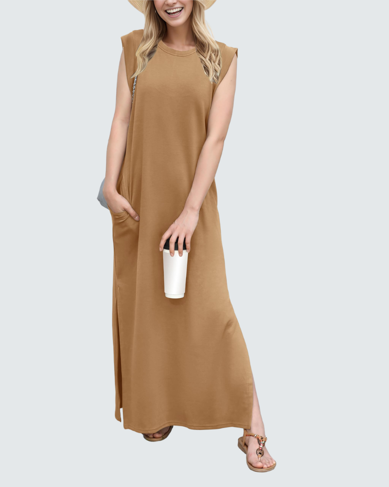Charlotte Abito Maxi Donna – Vestito Elegante Senza Maniche con Spacco e Tasche