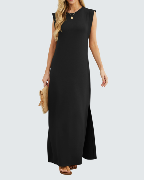 Charlotte Robe Maxi Femme – Robe Élégante Sans Manches avec Fente et Poches