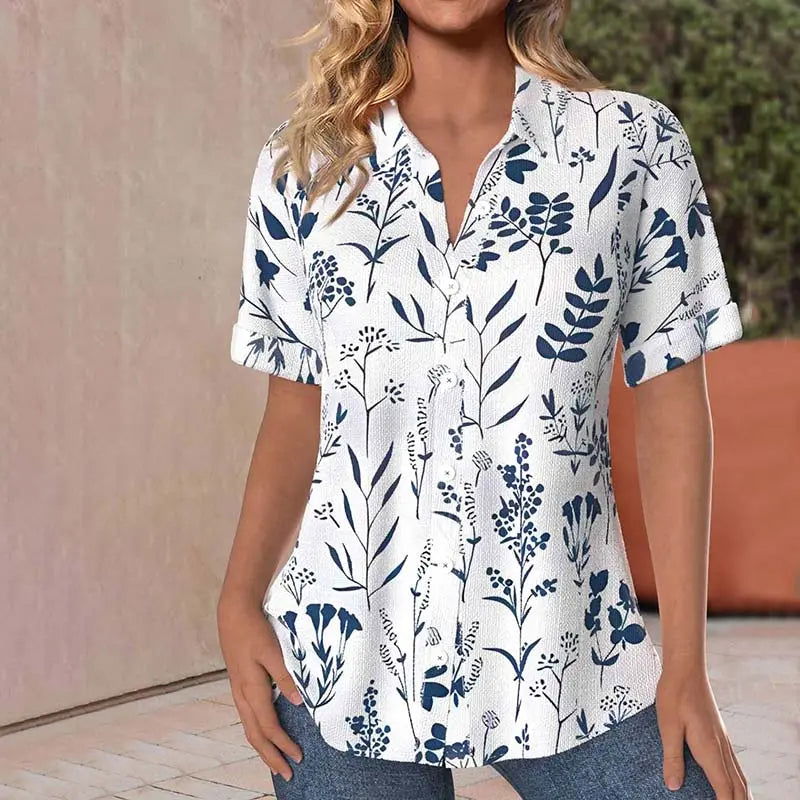 Matilda Women's Floral Blouse – Short Sleeve Shirt, Lightweight Breathable Casual Chic