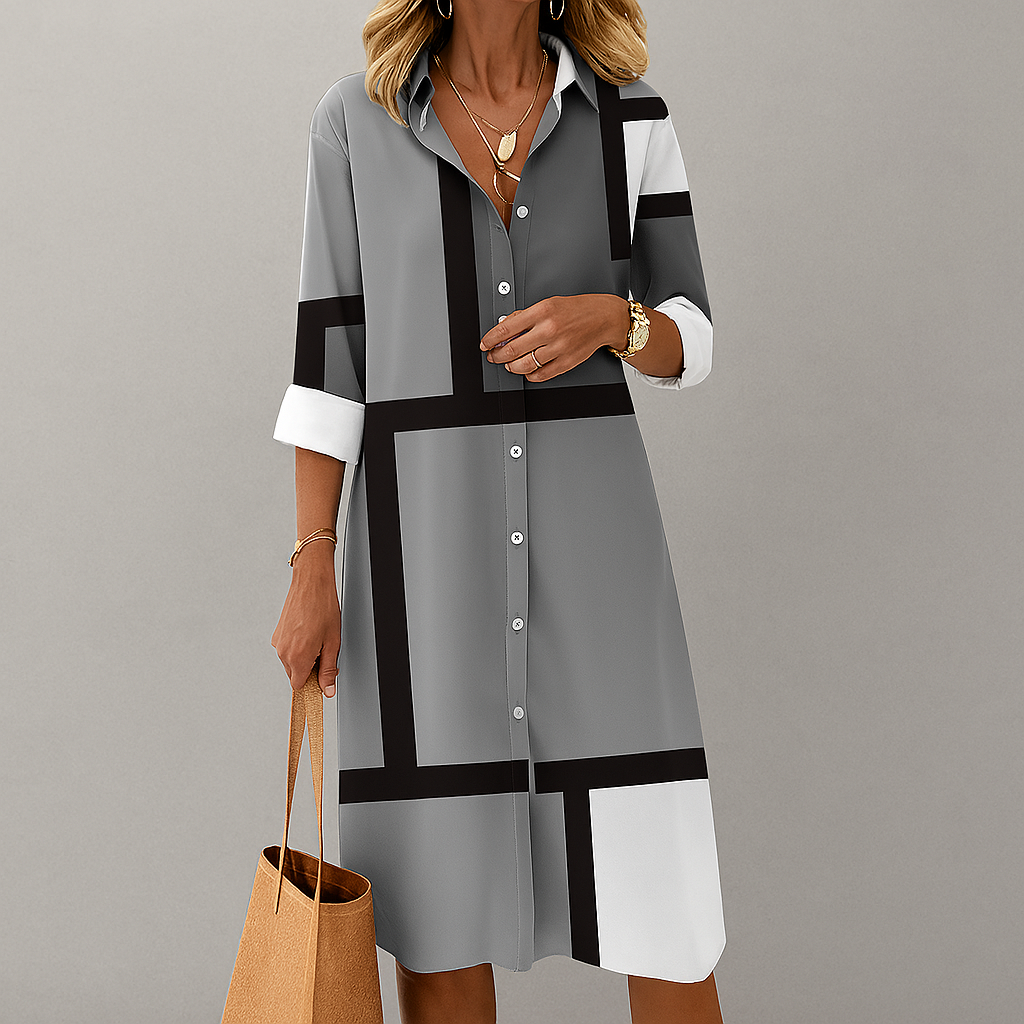 Gigi Women's Shirt Dress – Geometric Dress with Buttons, Elegant Casual Office