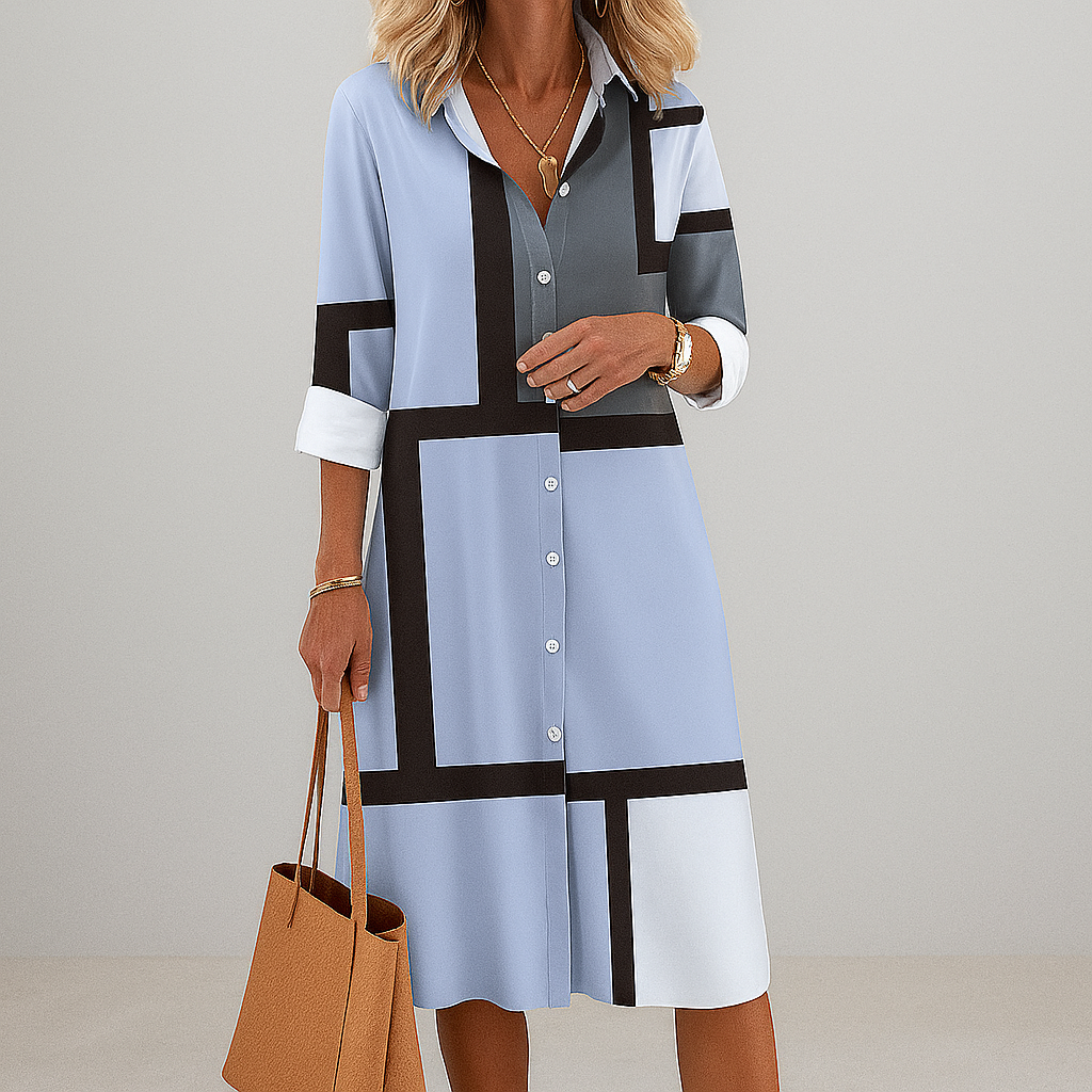 Gigi Women's Shirt Dress – Geometric Dress with Buttons, Elegant Casual Office
